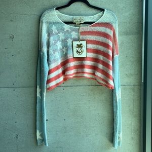 Wildfox American Flag Cropped Born on the 4th Sweater